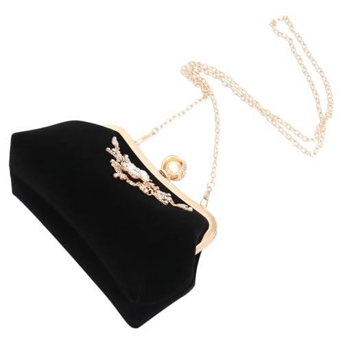ORFOFE Schwarze Plüsch Clutch mit Strasssteinen Stilvolle Damen Abendtasche für Bankett und Hochzeit Robuste Kette Stilvolle Handtasche für Frauen und Mädchen von ORFOFE