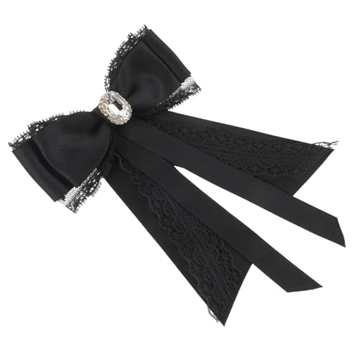 ORFOFE Schwarze Spitzenbrosche mit Schleife und Strasssteinen Große Damen Anstecknadel Modische Schmuckbrosche für Blusen Hemden Mäntel Eleganter College stil Accessoire von ORFOFE