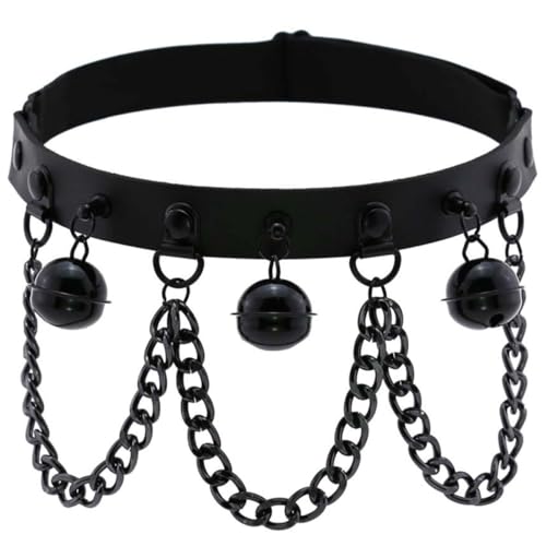 ORFOFE Schwarzer Pu Material Beinschmuck mit Glockenkette Punk Gothic Leg Ring Verstellbar Atmungsaktiv für Halloween Cosplay Karneval Bühnenauftritt Damen und Herren von ORFOFE