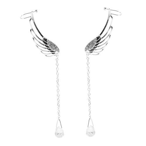ORFOFE Silberne Angel Wing Ohrclips mit Funkelnden Anhängern Statement Ohrringe für Damen Ohrklemme mit Kettenbausch Modischer Schmuck für Besondere Anlässe von ORFOFE