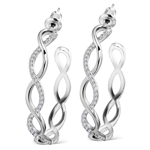 ORFOFE Silberne Creolen Damen Klein Verschlungene Form mit Zirkonia Sterling Silber Ohrringe Leicht Langlebig Komfortabel für Mädchen Alltag von ORFOFE