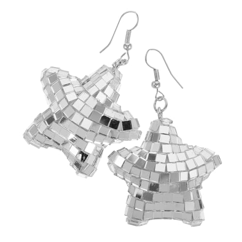 ORFOFE Silberne Disco Ohrringe mit Geometrischem Stern Design Süße Dangle Ohrringe für Damen Spiegel Verarbeitung Vielseitig für Alltag und Party Trendige Statement Accessoires von ORFOFE