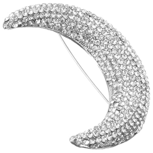 ORFOFE Silberne Mondbrosche mit Strasssteinen Robuste Anstecknadel für Damenkleidung Vielseitige Schmuck Dekoration für Jacken Taschen Schals Langlebige Metallbrosche von ORFOFE