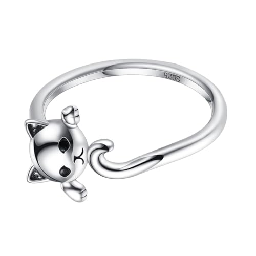 ORFOFE Sterling Silber Offener Katzenring Damen Verstellbar Kreatives Tierdesign Modeschmuck Eleganter Fingerschmuck für Festival Alltag von ORFOFE