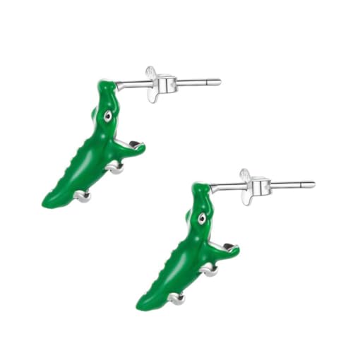 ORFOFE Sterlingsilber Krokodil Ohrstecker Damen Ohrringe Cartoon Schmuck Grün Emaille Tropfenform Geschenk für Mädchen Alltag Party von ORFOFE