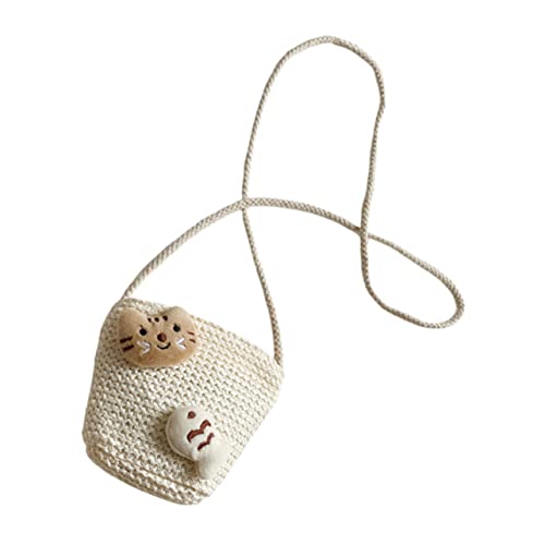 ORFOFE Strandtasche Kleine Umhängetasche mit Niedlichem Katzen Design Tragbare Aufbewahrungstasche für Mädchen Leichte Gewebte Tasche für Strand Party und Alltag von ORFOFE