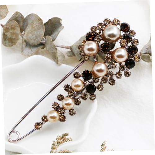 ORFOFE Strass Brosche mit Perlen und Kristallen Modische Anstecknadel aus Legierung Eleganter Damen Schmuck für Kleidung Hochzeit Party Vielseitiger Brustpin in Kaffee gold von ORFOFE