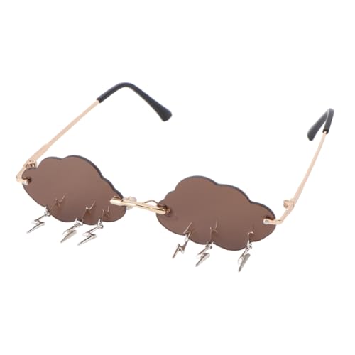 ORFOFE Stylische Damen Sonnenbrille rahmenlos mit Wolken und Blitzmotiv Lustige Partybrille für Kleine Köpfe Uv Schutz Modisches Accessoire für Outdoor Urlaub und Shopping von ORFOFE