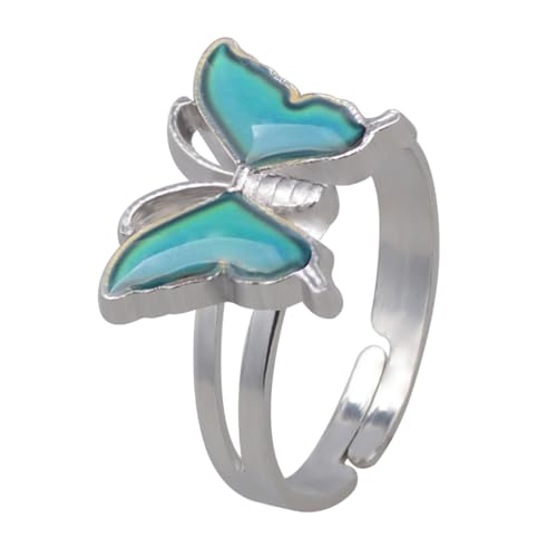 ORFOFE Thermochromatischer Damenring Schmetterling Einstellbar Temperaturfühler Schmuck Eleganter Stimmungsring Chic Verfärbend für Frauen von ORFOFE
