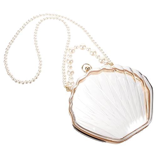 ORFOFE Transparente Perlen Handtasche Damen Shell Schultertasche Strandtasche Elegant mit Kette für Hochzeit Party Shopping von ORFOFE