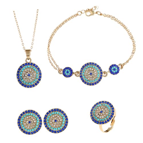 ORFOFE Türkisches Blaues Auge Schmuckset Teilig Armband Halskette Ohrringe Ring Handkette Stilvoll Langlebig für Damen Freundinnen Mutter von ORFOFE