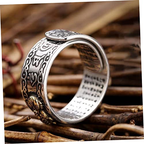 ORFOFE Verstellbarer Herrenring aus Legierung mit Buddhistischer Schriftgravur Silberfarbener Feng Shui Glücksbringer Verstellbarer Finger Schmuck für und Frauen Bedeutungsvoller von ORFOFE