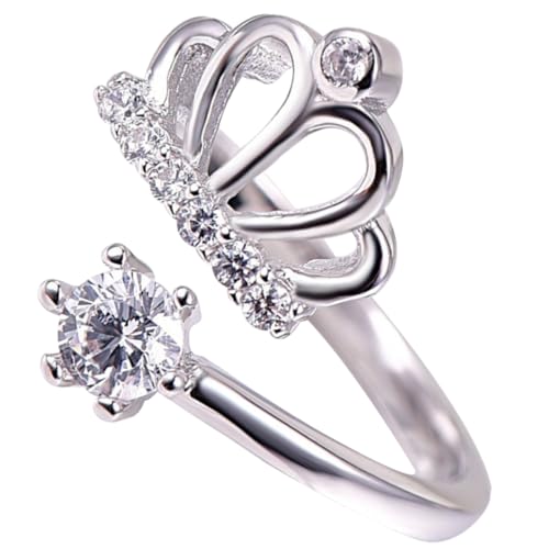 ORFOFE Verstellbarer Kronenring aus Weißem Kupfer mit Zirkon Kristallen Offener Damenring Hautfreundlich Einheitsgröße Elegant für Alltag Party Hochzeit Geburtstagsschmuck von ORFOFE