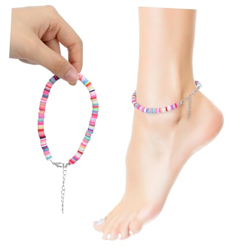 ORFOFE Verstellbares Boho Fußkettchen Damen Bunte Polymer Clay Kette Fußanhänger Freundschaft Schmuck für Sommer und Alltag von ORFOFE