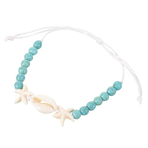 ORFOFE Verstellbares Handgewebtes Muschelarmband für Damen Leichtes Hautfreundliches Wickelarmband mit Blauen Perlen für Alltag Party und zu Geburtstag und Weihnachten von ORFOFE