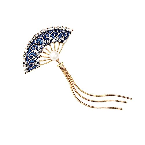 ORFOFE Vintage Brosche Damen Fächer Anstecknadel mit Quaste Emaille Strass Schmuck Brustbrosche für Kleidung Party und Accessoires Gold Blaues Design von ORFOFE