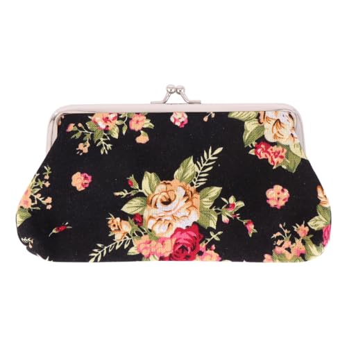 ORFOFE Vintage Damen Geldbörse Canvas mit Blumenmuster Langlebige Clutch Geldtasche mit Schnalle Geräumig für Münzen Karten Schlüssel und Kosmetik Stilvoller Retro look als Geschenk von ORFOFE