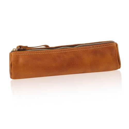 ORFOFE Vintage Echtes Leder Federmäppchen Stifteetui mit Praktischem Stiftehalter Robustes Schreibwaren etui für Büro Schule und Alltag Geeignet als Geschenk für Familie und Bekannte von ORFOFE