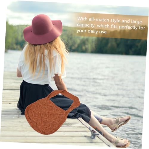 ORFOFE Vintage Grob Gestrickte Woven Crochet Schultertasche Damen Crossbody Bag für Reisen Alltagsgebrauch Modische Umhängetasche mit Geräumigem Innenfach für Shopping und Freizeit von ORFOFE