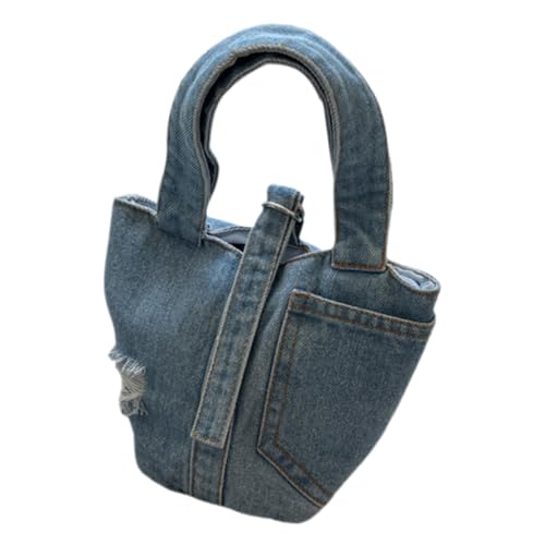 ORFOFE Vintage Jeansstoff Handtasche Damen mit Griff Leichte Denim Umhängetasche Mittelgroße Praktische Tasche für Alltag Reisen und Freizeit Strapazierfähig und Vielseitig von ORFOFE