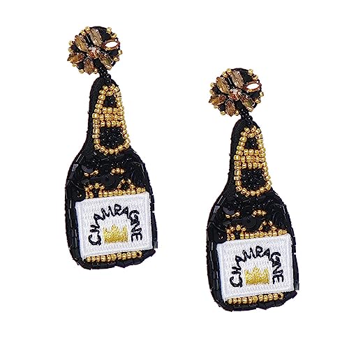 ORFOFE Vintage Ohrstecker Weinflasche mit Perlen und Pailletten Handgefertigte Damen Ohrringe Modisches Statement Schmuckgeschenk Einzigartiges Design für Alltag und Festival Schwarz von ORFOFE