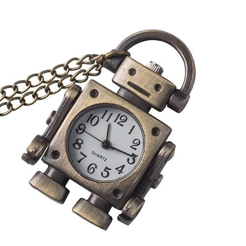 ORFOFE Vintage Roboter Taschenuhr mit Metallkette Retro Roboter Design Anhänger Uhr für Männer Frauen Lange Kette Langlebiges Material Vielseitig als Halskette oder Taschenuhr Geeignet von ORFOFE