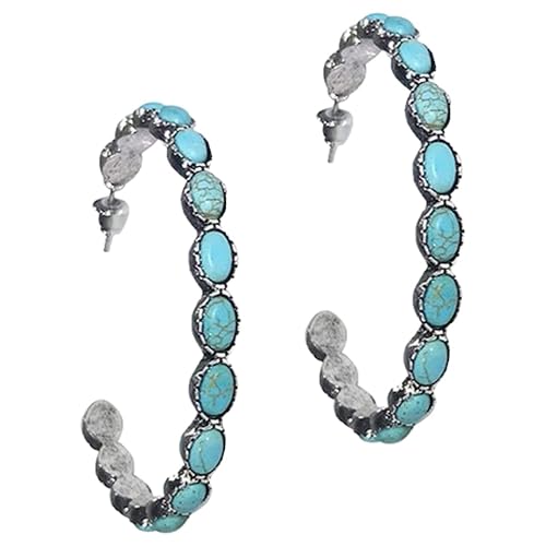 ORFOFE Vintage Türkis Creolen Ohrringe Damen Große Runde Metallohrringe mit Dekorativen Türkisperlen Handgefertigt Komfortabel für Alltag und Besondere Anlässe Modisches von ORFOFE