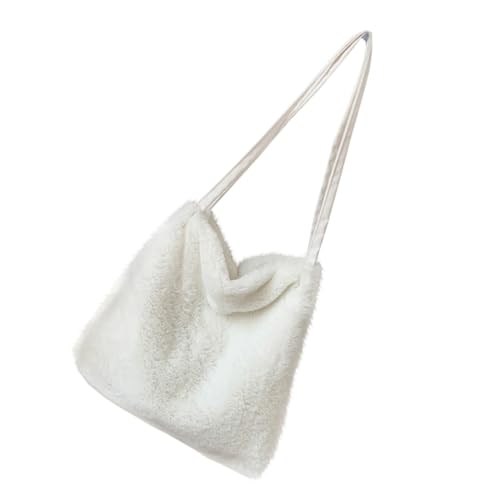 ORFOFE Weiche Winter Umhängetasche Damen Kuscheliger Schulterbeutel Großes Fassungsvermögen Praktisch für Schule Alltag Portable Tasche Weiß von ORFOFE