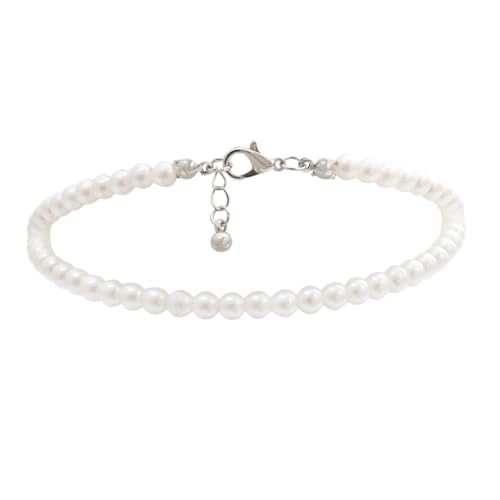 ORFOFE Weiße Perlen Fußkette Damen Handgefertigte Einreihige Künstliche Knöchelketten Verstellbarer Schmuck für Sommer Strand Modische Accessoire für Frauen von ORFOFE