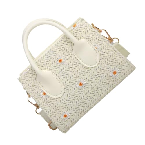 ORFOFE Weißes Woven Handbag mit Blumenmuster Strohtasche Damen Leichte Crossbody Tasche für Freizeit Urlaub und Strand Langlebige Gewebte Schultertasche Modische Umhängetasche von ORFOFE