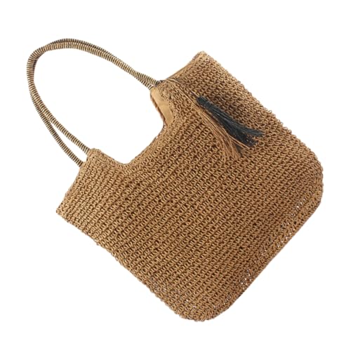 ORFOFE Woven Tote Bag Damen Schultertasche Strandtasche aus Robustem Material Große Kapazität Vielseitige Handtasche Modisch Khakifarbener Beach Bag von ORFOFE