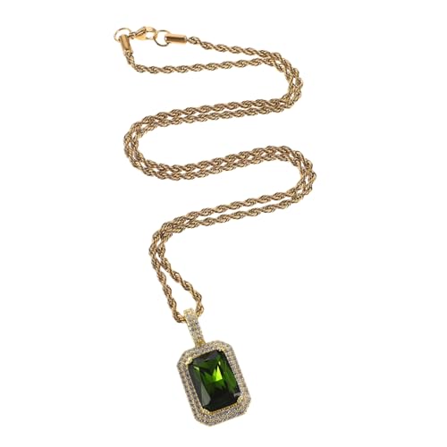 ORFOFE Zirkonstein Halskette Hip Hop Stil Quadratischer Solider Anhänger Bunter Schmuck Mit Einstellbarer Kette Für Damen Herren Party Freizeit von ORFOFE