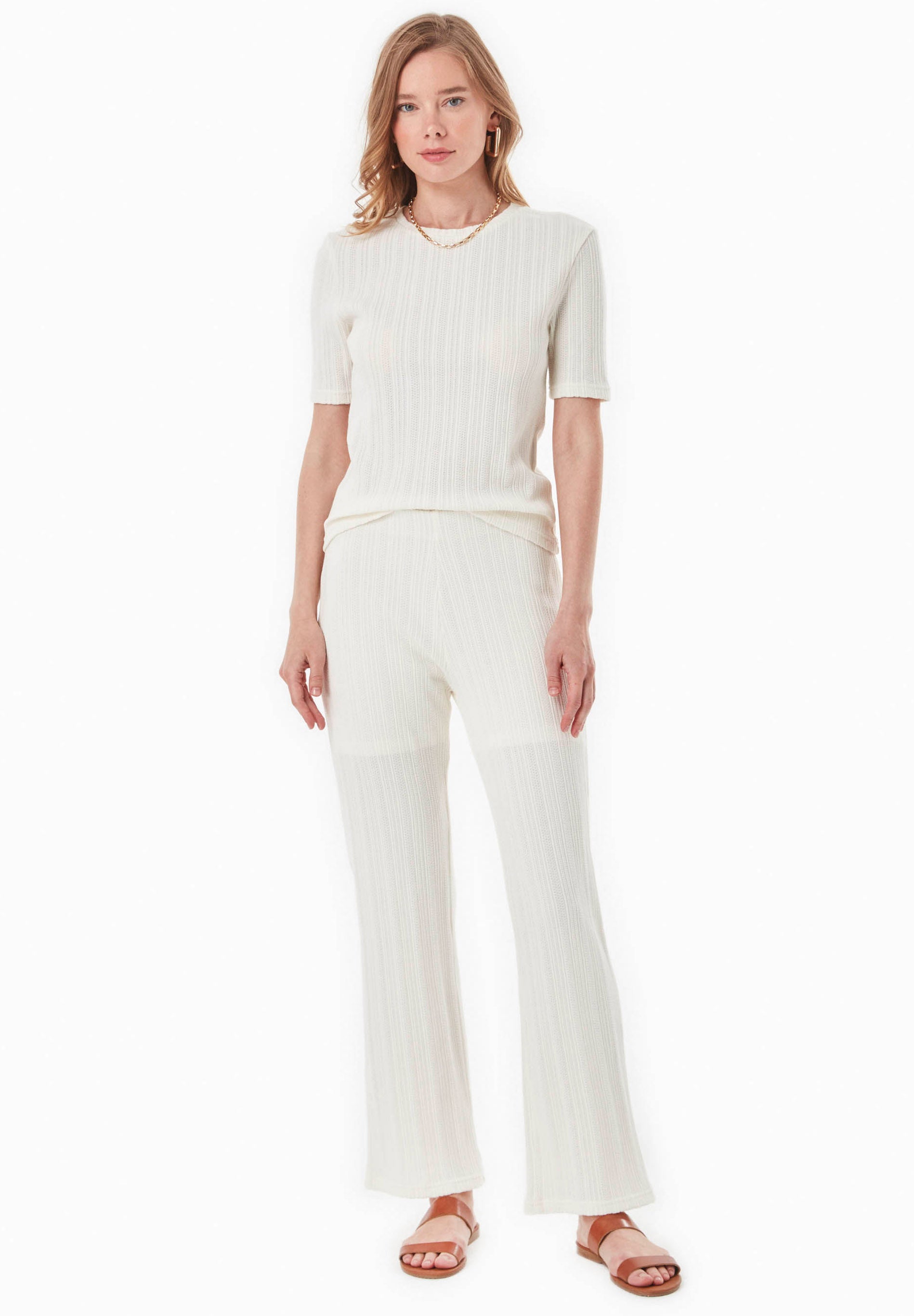 Jacquard Rib Pants Off White von ORGANICATION
