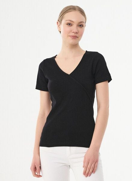 ORGANICATION Geripptes T-Shirt aus Bio-Baumwolle mit V-Ausschnitt ORGANICATION Geripptes T-Shirt aus Bio-Baumwolle mit V-Ausschnitt von ORGANICATION