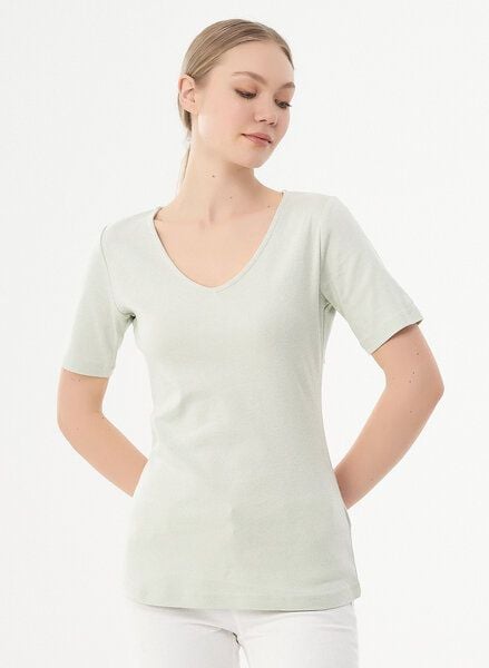 ORGANICATION Geripptes T-Shirt aus Bio-Baumwolle mit V-Ausschnitt ORGANICATION Geripptes T-Shirt aus Bio-Baumwolle mit V-Ausschnitt von ORGANICATION