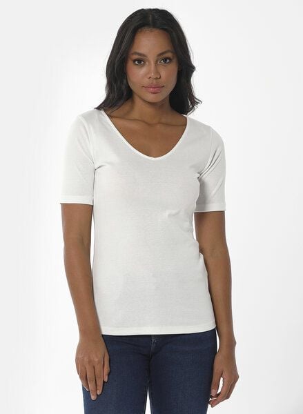 ORGANICATION Geripptes T-Shirt aus Bio-Baumwolle mit V-Ausschnitt von ORGANICATION