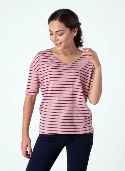 ORGANICATION Gestreiftes T-Shirt mit 1/2 Arm und längerem Rückenteil von ORGANICATION
