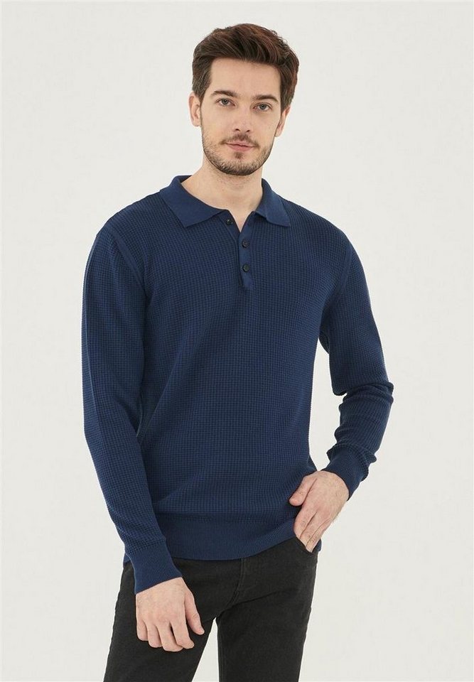 ORGANICATION Polokragenpullover Men's Waffle-Knit Polo Sweater in Navy ORGANICATION Polokragenpullover Men's Waffle-Knit Polo Sweater in Navy von ORGANICATION