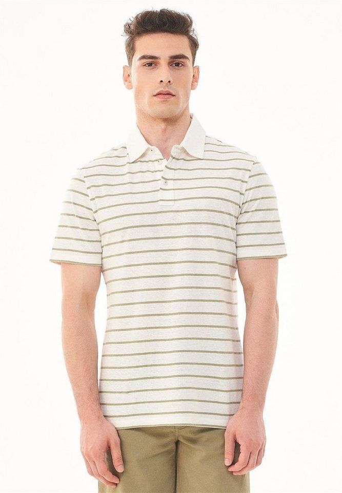 ORGANICATION Poloshirt Men's Striped Polo T-shirt in Off White/Olive von ORGANICATION