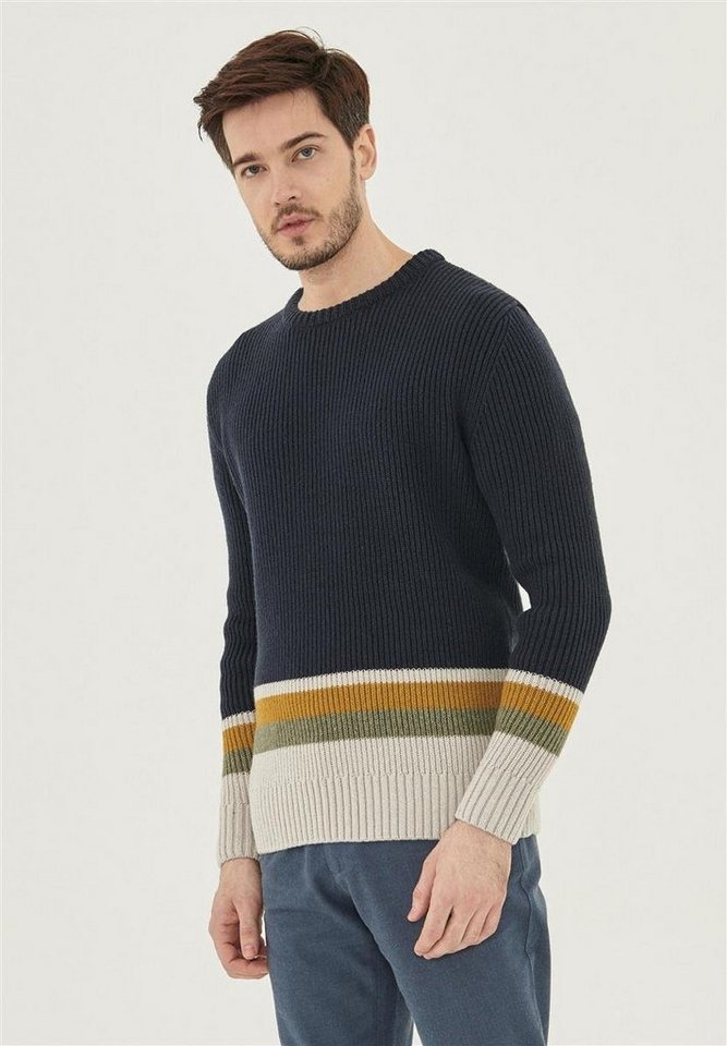 ORGANICATION Sweater Men's Striped Wool Sweater in Navy von ORGANICATION