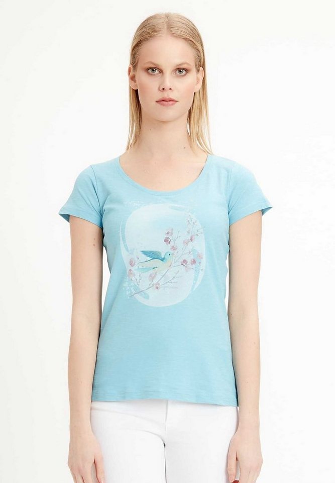 ORGANICATION T-Shirt T-Shirt aus Bio-Baumwolle mit Vogel-Print in Milky Blue von ORGANICATION