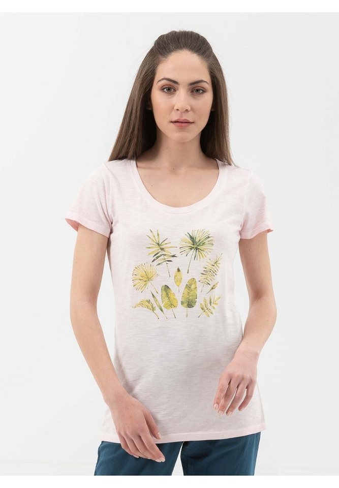 ORGANICATION T-Shirt Garment Dyed T-Shirt aus Bio-Baumwolle mit Blatt-Print in Powder von ORGANICATION