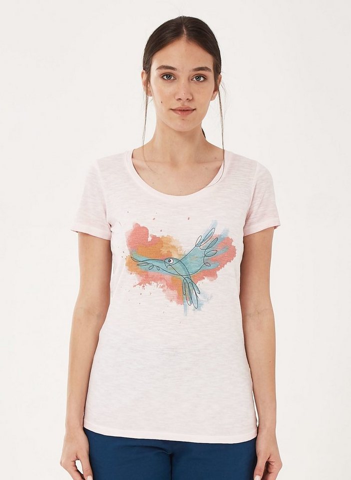 ORGANICATION T-Shirt Garment Dyed T-Shirt aus Bio-Baumwolle mit Vogel-Print in Powder von ORGANICATION