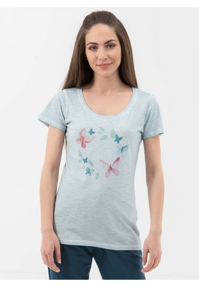 ORGANICATION T-Shirt Garment Dyed T-Shirt aus Bio-Baumwolle mit Schmetterling-Print in Miamisky von ORGANICATION