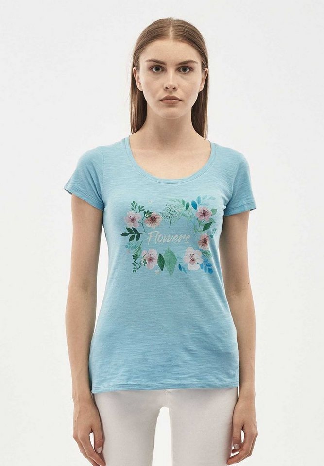 ORGANICATION T-Shirt T-Shirt aus Bio-Baumwolle mit Blumen-Print in Milky Blue von ORGANICATION