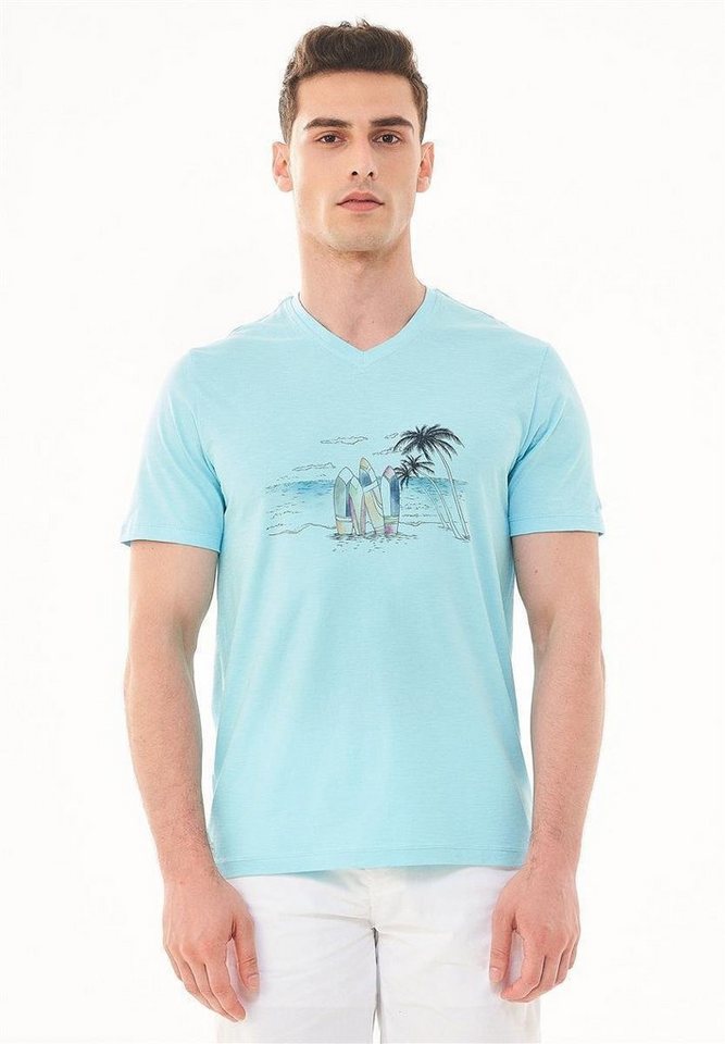 ORGANICATION T-Shirt Men's Printed V-neck T-shirt in Mint von ORGANICATION