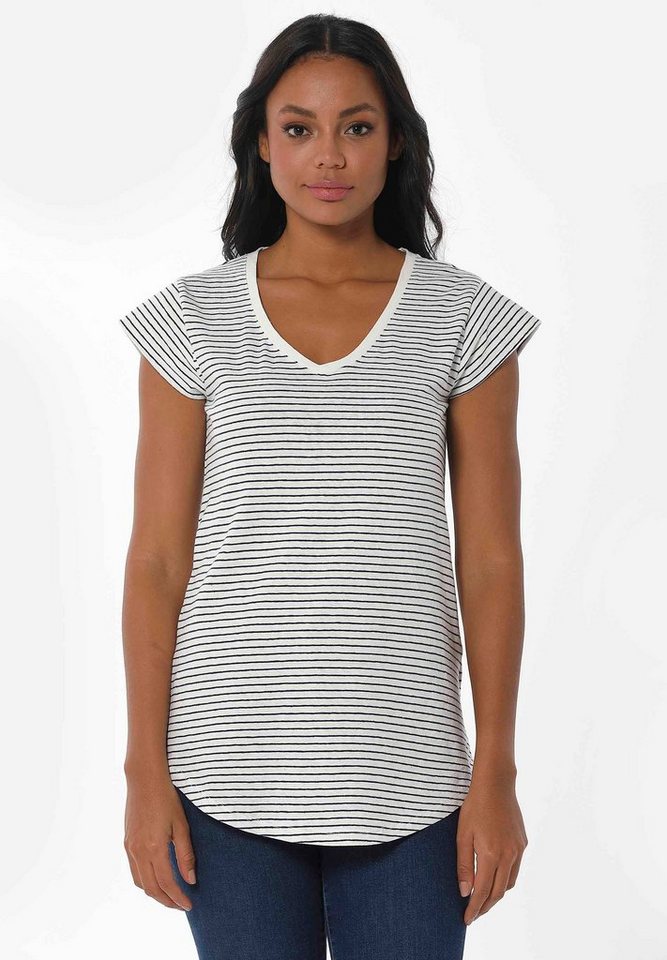 ORGANICATION T-Shirt Women's Striped V-neck T-shirt in Off White/Navy von ORGANICATION