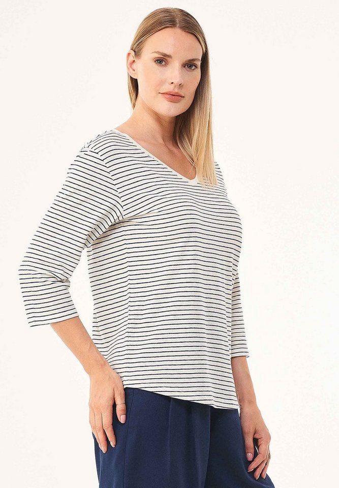 ORGANICATION T-Shirt Women's Striped 3/4 Sleeve T-shirt in Off White/Navy von ORGANICATION