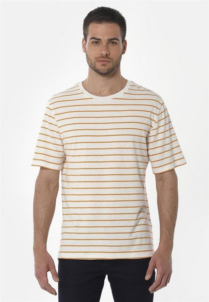 ORGANICATION T-Shirt Men's Striped T-shirt in Off White/Mango von ORGANICATION