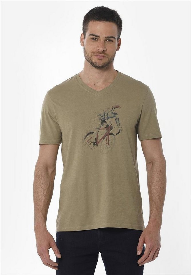 ORGANICATION T-Shirt Men's Printed V-neck T-shirt in Olive von ORGANICATION
